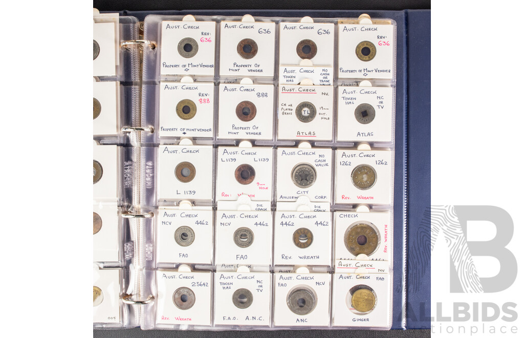 Album of Vintage Australian Car Wash, Gaming Machine and Amusement Tokens Including Caltex, Amoco, Mobile, Atlas and More -  Approximately 230