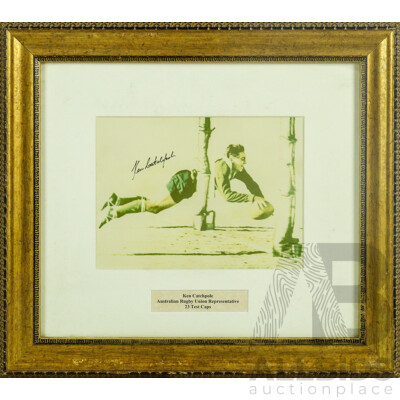 Signed Ken Catchpole (20th Century, Australian, 1939-2017) Australian Rugby Union Representative 23 Test Caps, Signed and Framed Photograph, 42 x 47 cm (frame)