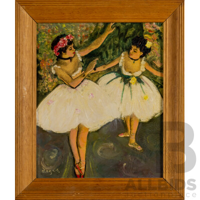 After Edgar Degas, (19/20th Centuries Impressionism, French, 1834-1917), Two Dancers on Stage, Reproduction Canvas-Like Reproduction Colour Print After c1877 Original, 36 x 31 cm (frame)