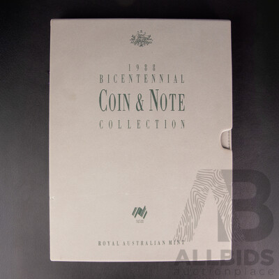 Australian RAM 1988 Bicentennial Coin and Note Collection Folder, Includes Silver Ten Dollar Coin and Commemorative Ten Dollar Note
