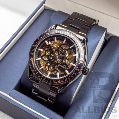Heuguet HEU103 Automatic Skeleton Mechanical Watch - Black