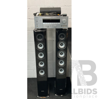 Yamaha HTR-5760 Natural Sound AV Receiver & Jamo a 3Cen Center Speaker with Surround Speakers & Jensen X-7 2 Way 180 Watt Speaker