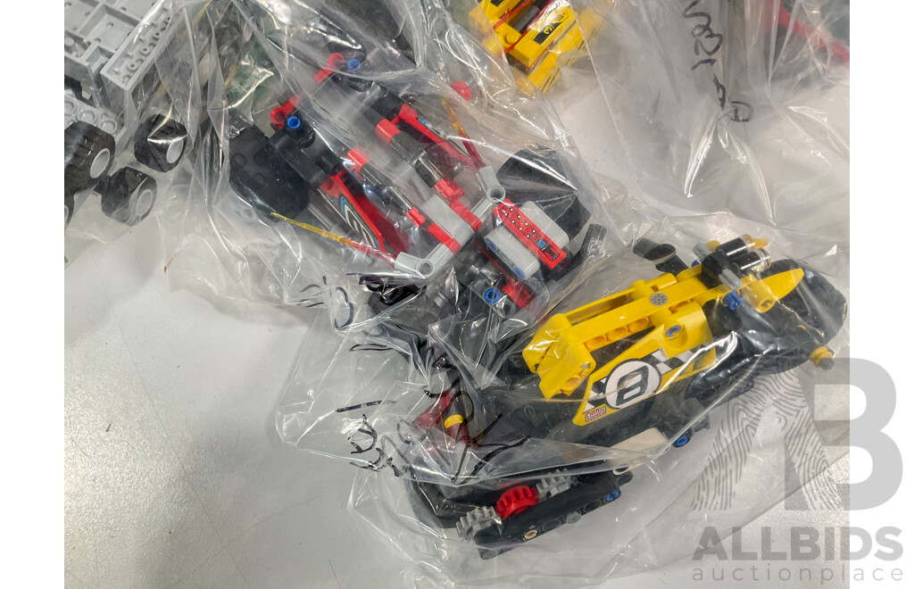 Box of Various Constructed Lego Vehicles