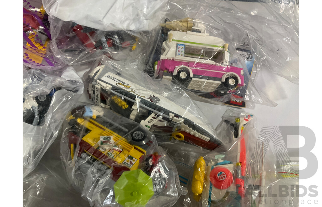 Box of Various Constructed Lego Vehicles