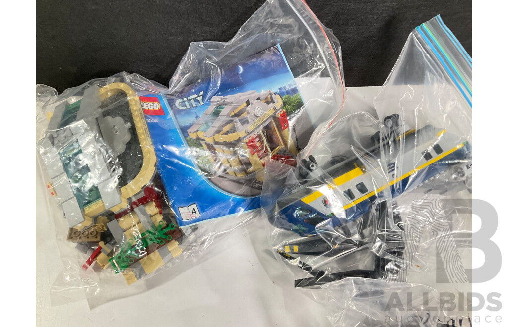 Box of Various Constructed Lego Emergency Vehicles