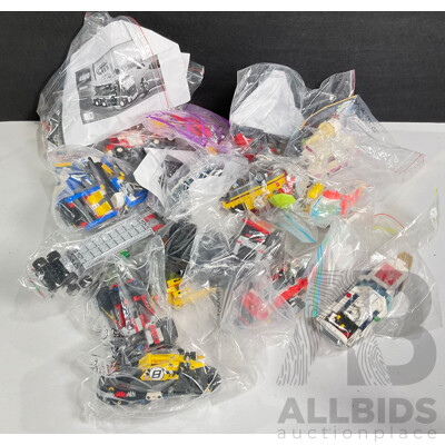 Box of Various Constructed Lego Vehicles