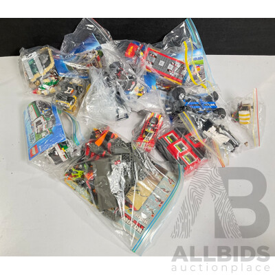 Box of Various Constructed Lego Emergency Vehicles