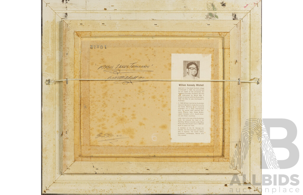 William Kennedy Mitchell, (20th Century, Scottish-Born Australian, 1925-?), Myall LakesTrawlers (1990), Original Oil on Canvas Board, 42 x 48 cm (frame)