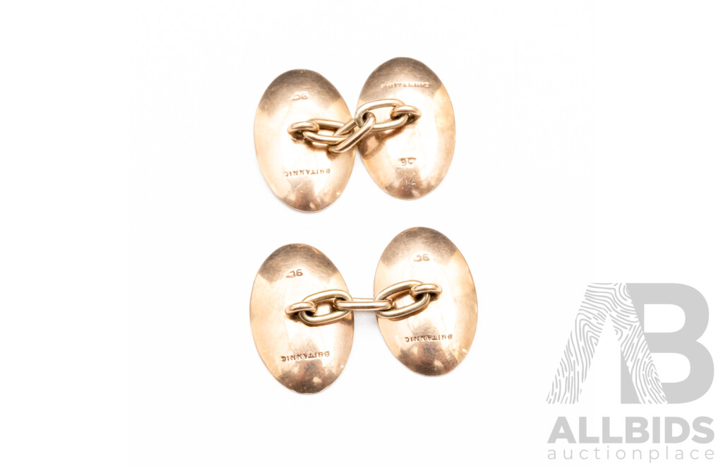 9ct Yellow Gold Vintage Oval Cufflinks - 5.75gms