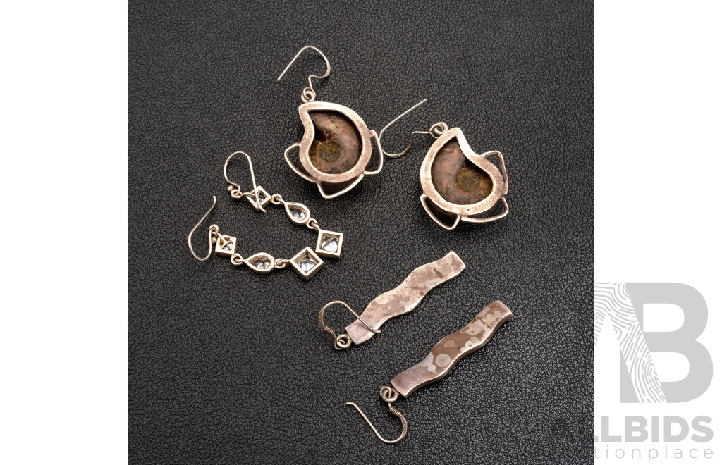 925 Sterling Silver Assorted Drop Earrings. Lot of 3 - 29.87gms