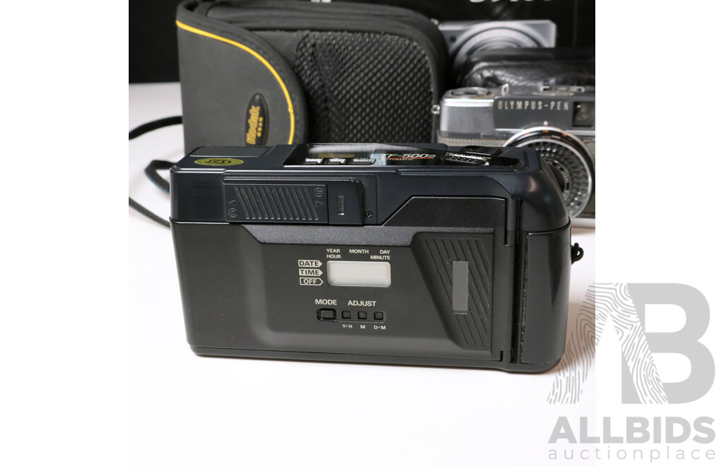 Vintage Compact & Rangefinder Cameras: Nikon Coolpix S9100, Olympus Pen EE & Ricoh TF-500D with Vintage Filters & Accessories