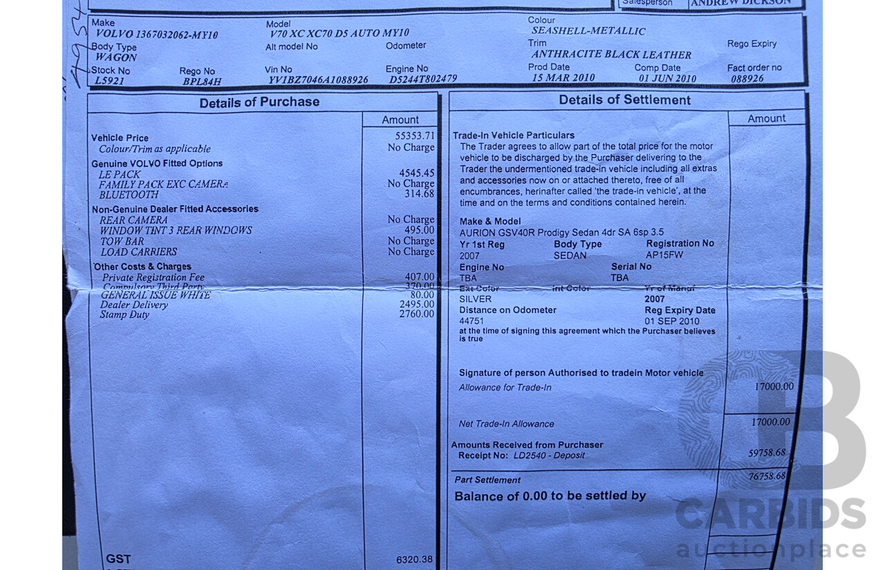 6/2010 Volvo XC70 D5 BZ MY10 4d Wagon Seashell Silver Metallic Turbo Diesel 2.4L