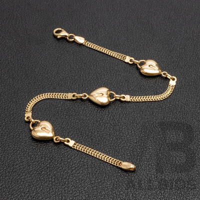 14ct Yellow Gold Heart Locket Bracelet, Made in Italy. Length - 19.5cms