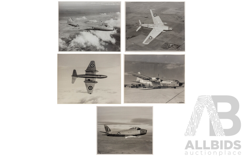 Collection of Five Vintage Black and White Photographs of Cold War Military Aircraft