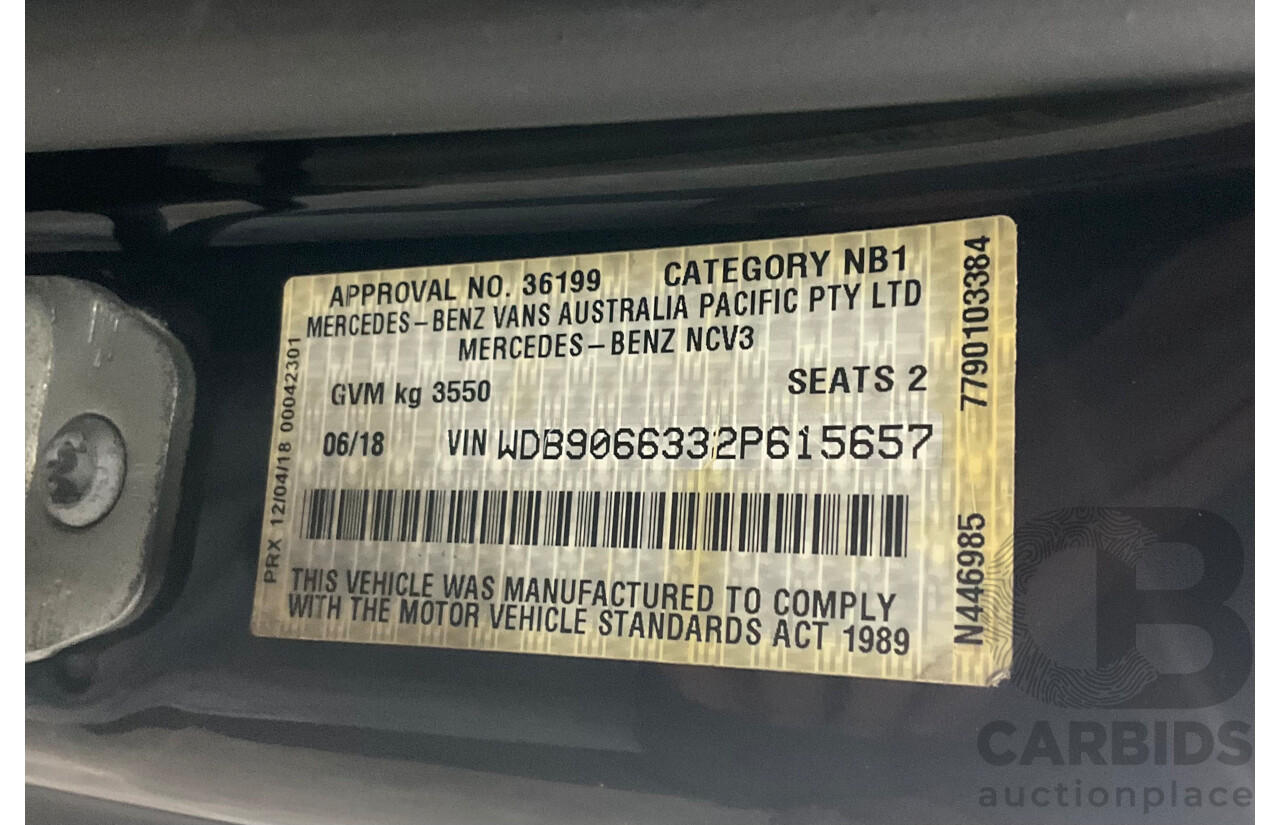 06/2018 Mercedes-Benz Sprinter 316CDI VS30 LWB (RWD) High Roof 907 2D Van Obsidian Black Metallic 2.1L