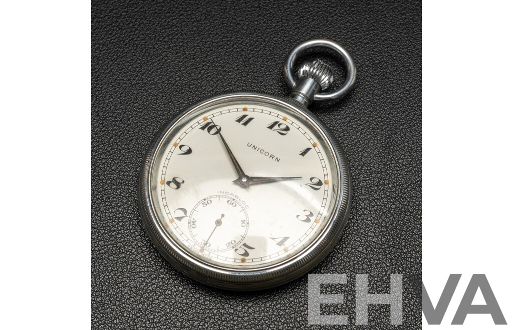 Vintage 'Unicorn' Swiss 15 Jewel Incabloc Pocket Watch - Circa 1950's