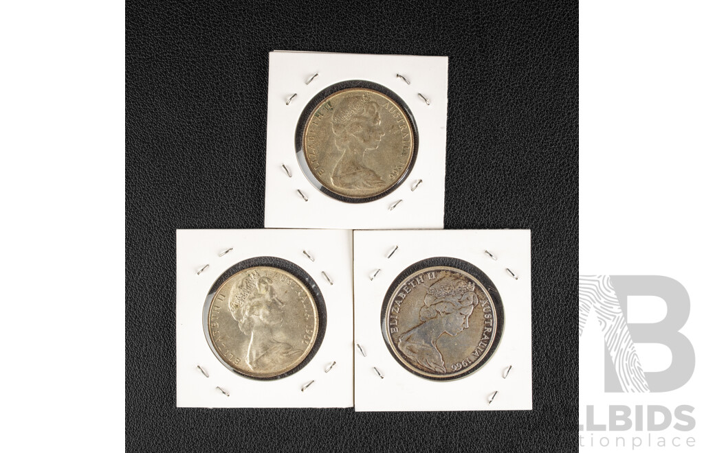 Three Australian 1966 Round Silver Fifty Cent Coins .800