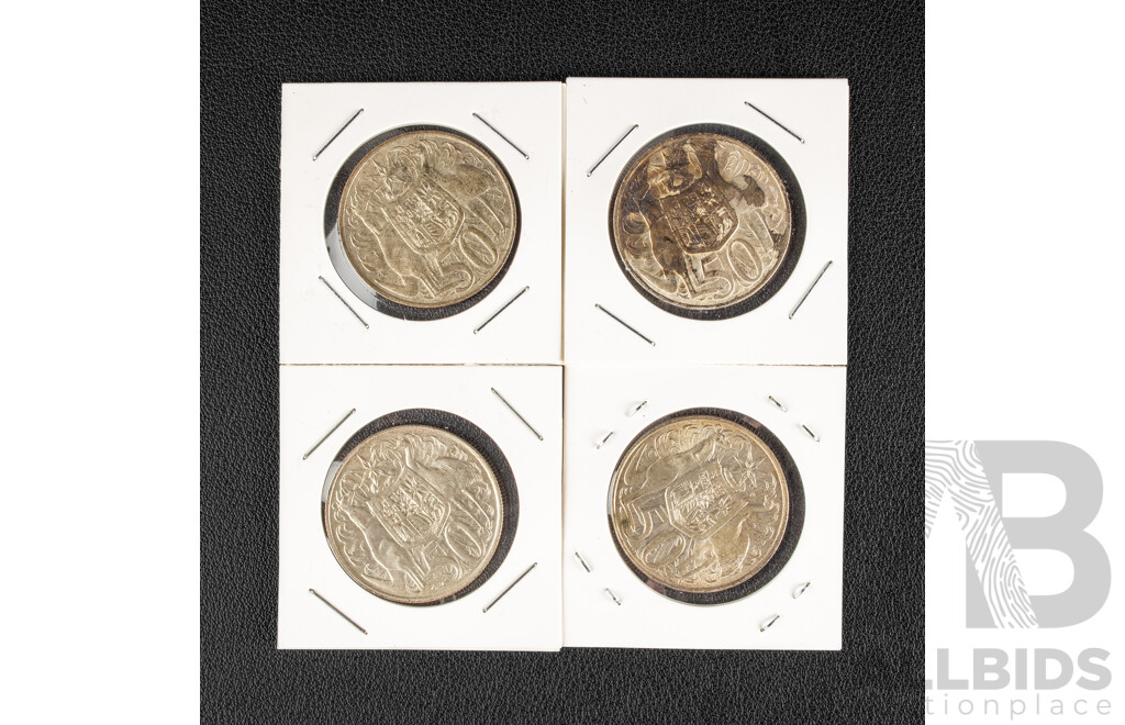Four Australian 1966 Round Silver Fifty Cent Coins .800