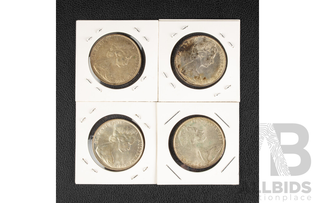 Four Australian 1966 Round Silver Fifty Cent Coins .800