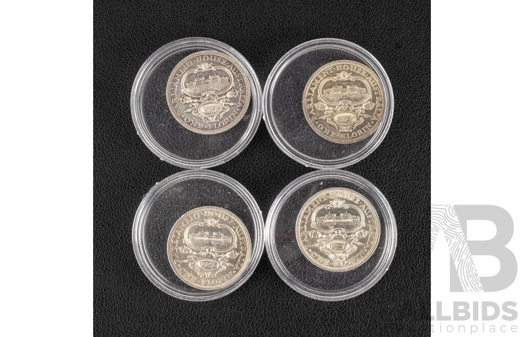 Four Australian 1927 KGV Silver Florins, Commemorative Parliament House .925