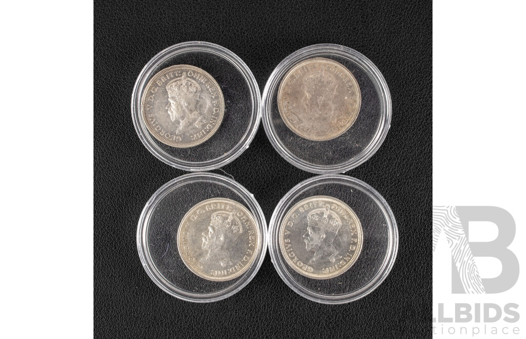 Four Australian 1927 KGV Silver Florins, Commemorative Parliament House .925