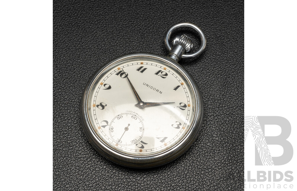 Vintage 'Unicorn' Swiss 15 Jewel Incabloc Pocket Watch - Circa 1950's