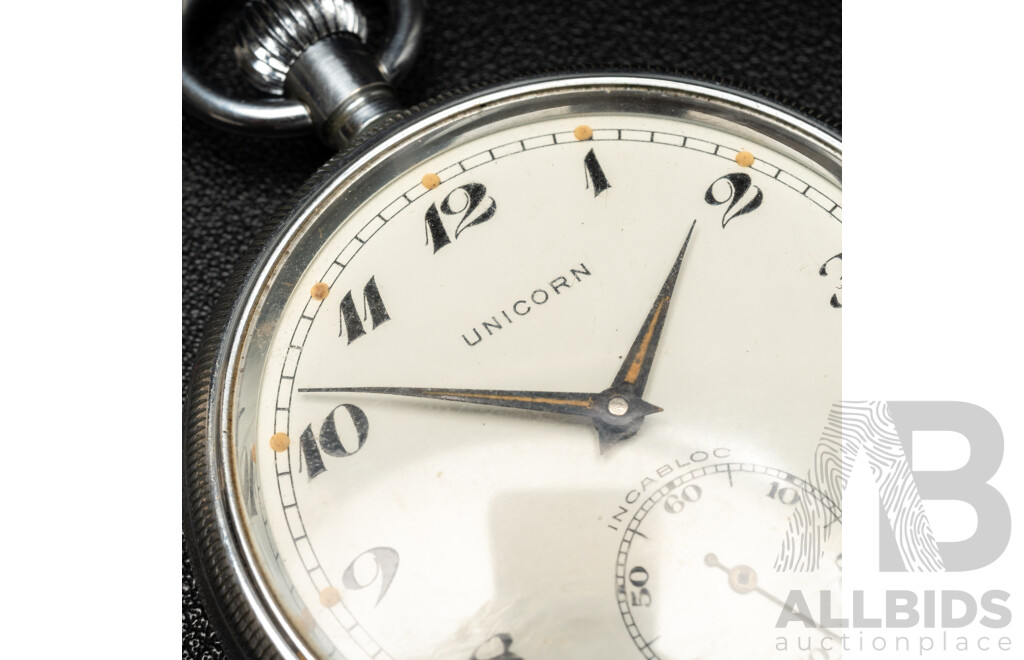 Vintage 'Unicorn' Swiss 15 Jewel Incabloc Pocket Watch - Circa 1950's