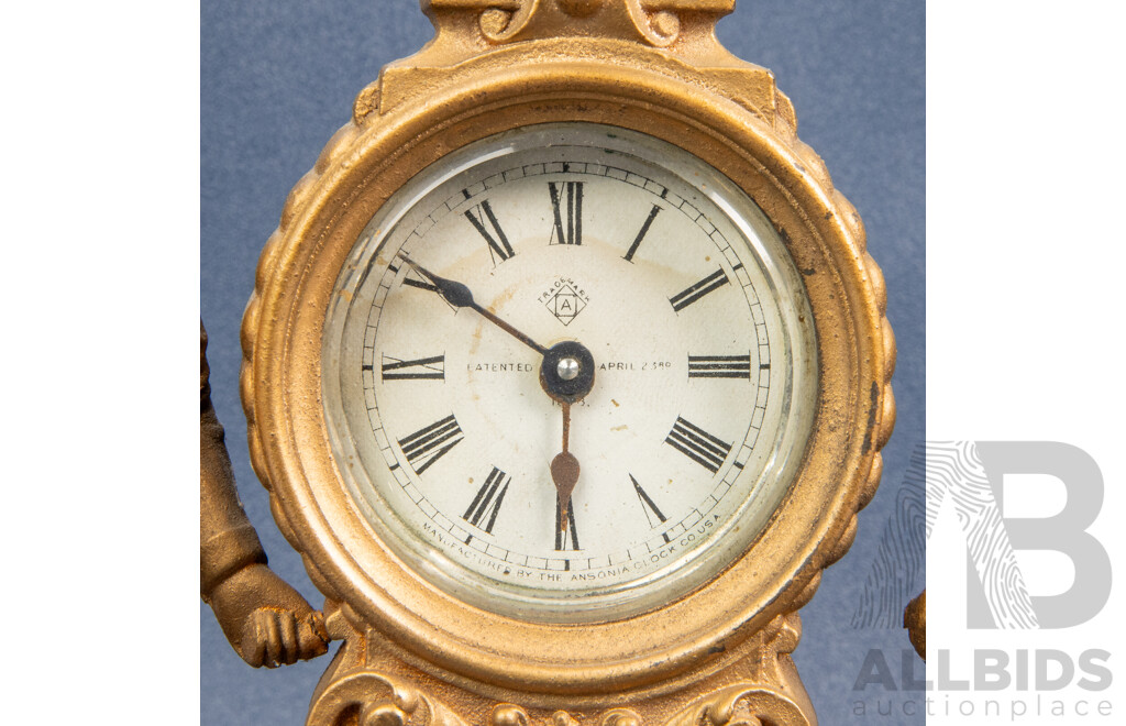 Antique Ansonia Brass Strut Clock Featuring Tennis Players