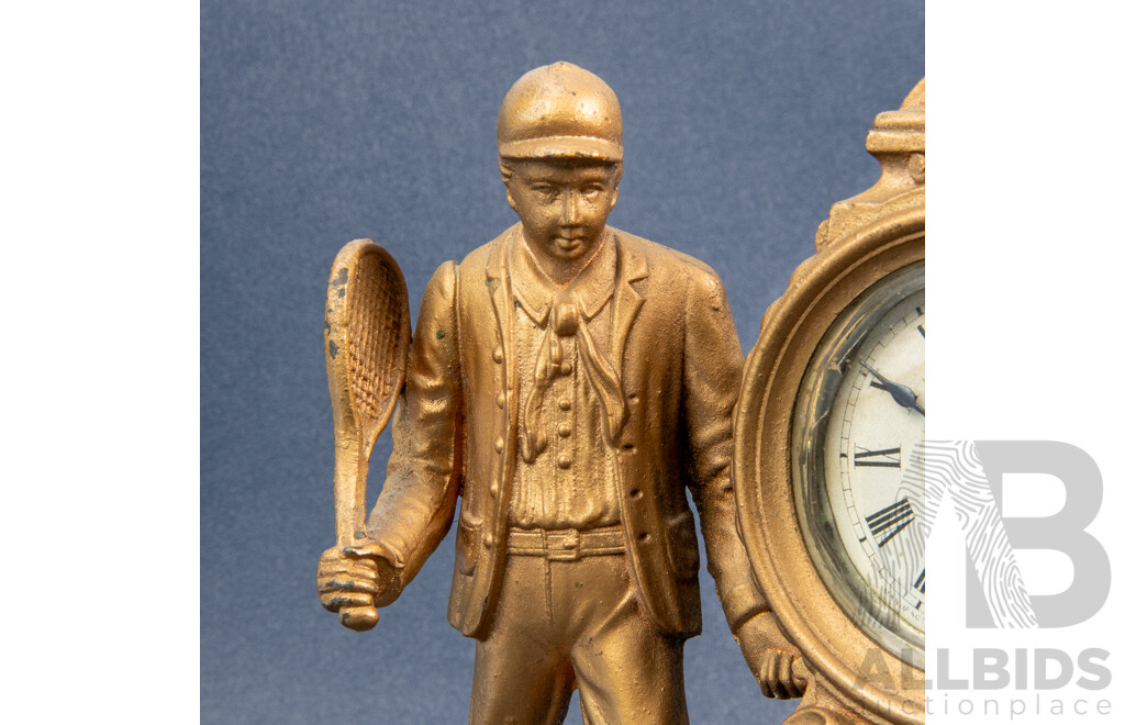 Antique Ansonia Brass Strut Clock Featuring Tennis Players