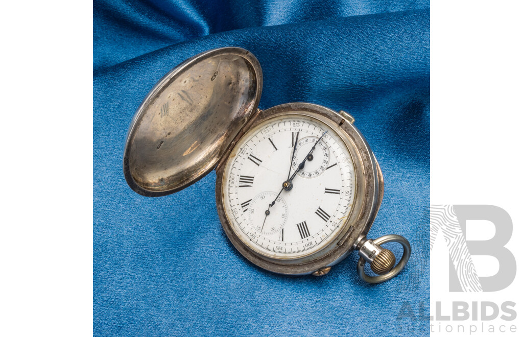 Vintage 1880's Silver & Gold Chronograph Pocket Watch - 122.4gms
