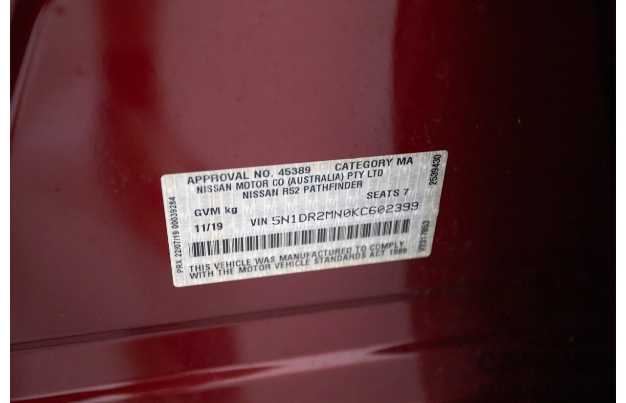 11/2019 Nissan Pathfinder ST R52 MY19 SERIES III 4D Wagon Maroon 3.5L - 7 seats