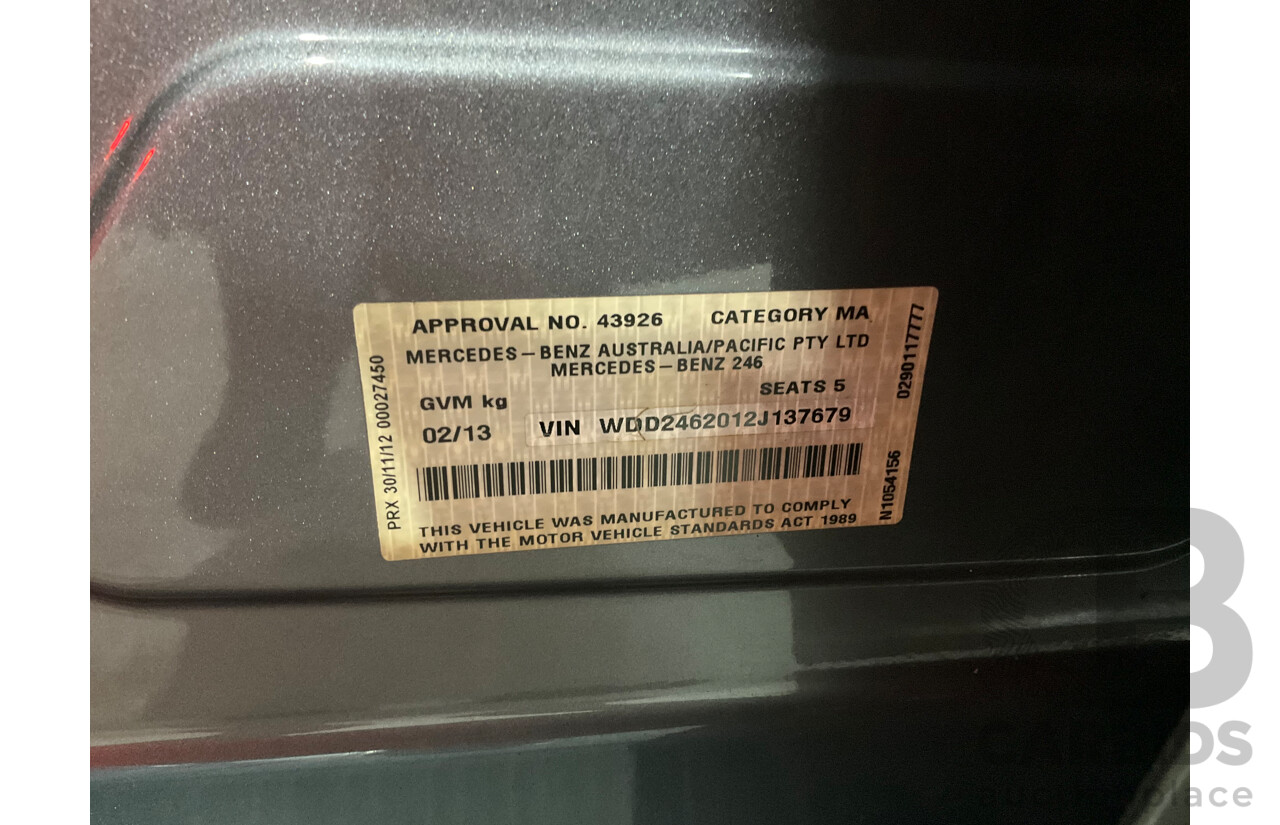 2/2013 Mercedes-Benz B200 CDI BE 246 MY13 5d Hatchback Mountain Grey Metallic Turbo Diesel 1.8L