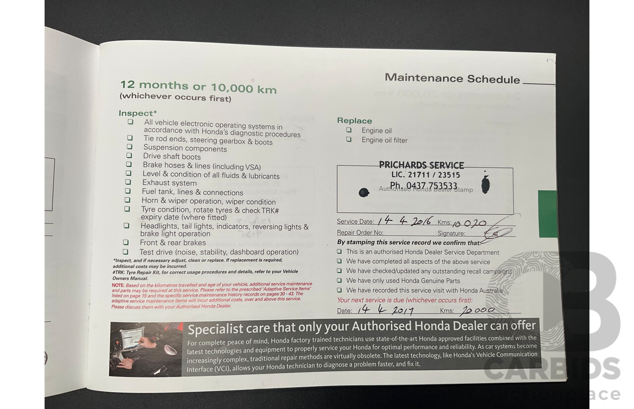 3/2015 Honda Hr-V VTi  4d Wagon Platinum White Pearl 1.8L