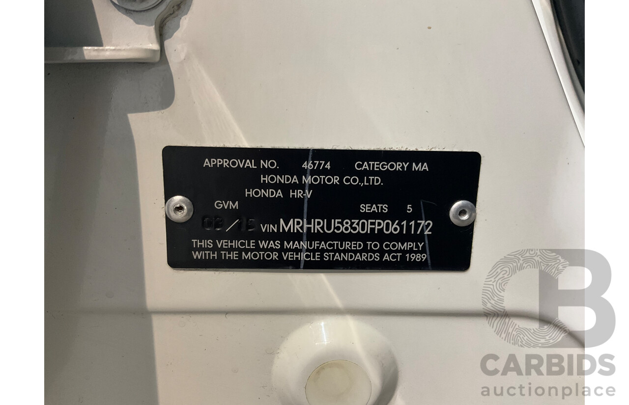 3/2015 Honda Hr-V VTi  4d Wagon Platinum White Pearl 1.8L