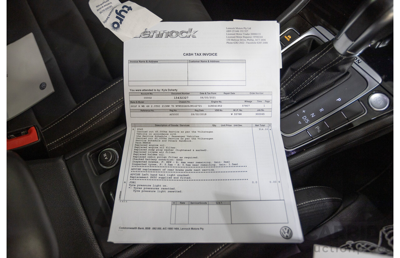 1/2018 Volkswagen Golf R Wolfsburg Edition (AWD) AU MY7.5 5D Hatchback Oryx White Pearl Turbo 2.0L