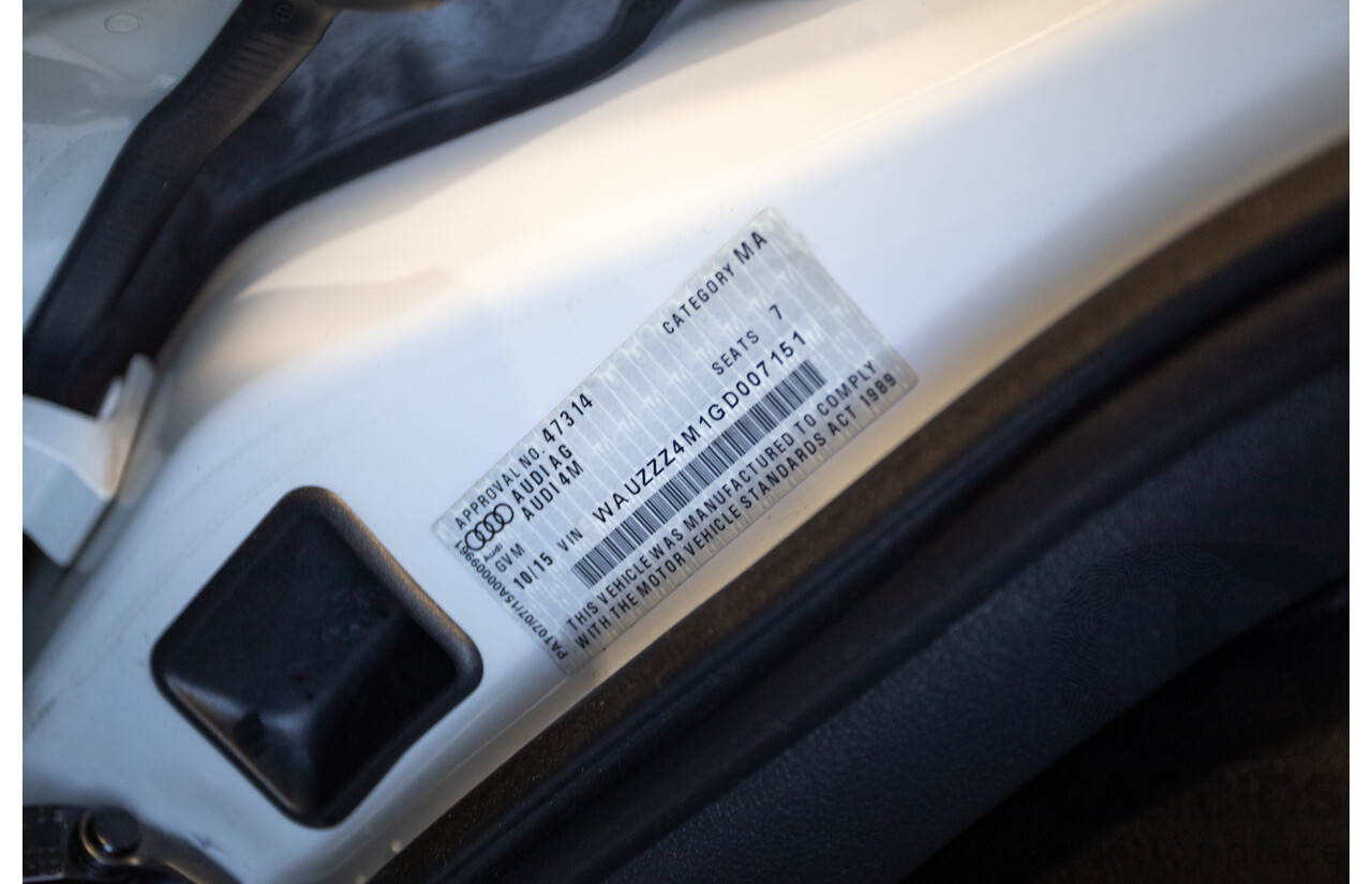 10/2015 Audi Q7 3.0 TDI Quattro (AWD) 4M 4D Wagon Pure White Turbo Diesel V6 (200kw) 3.0L - 7 seater