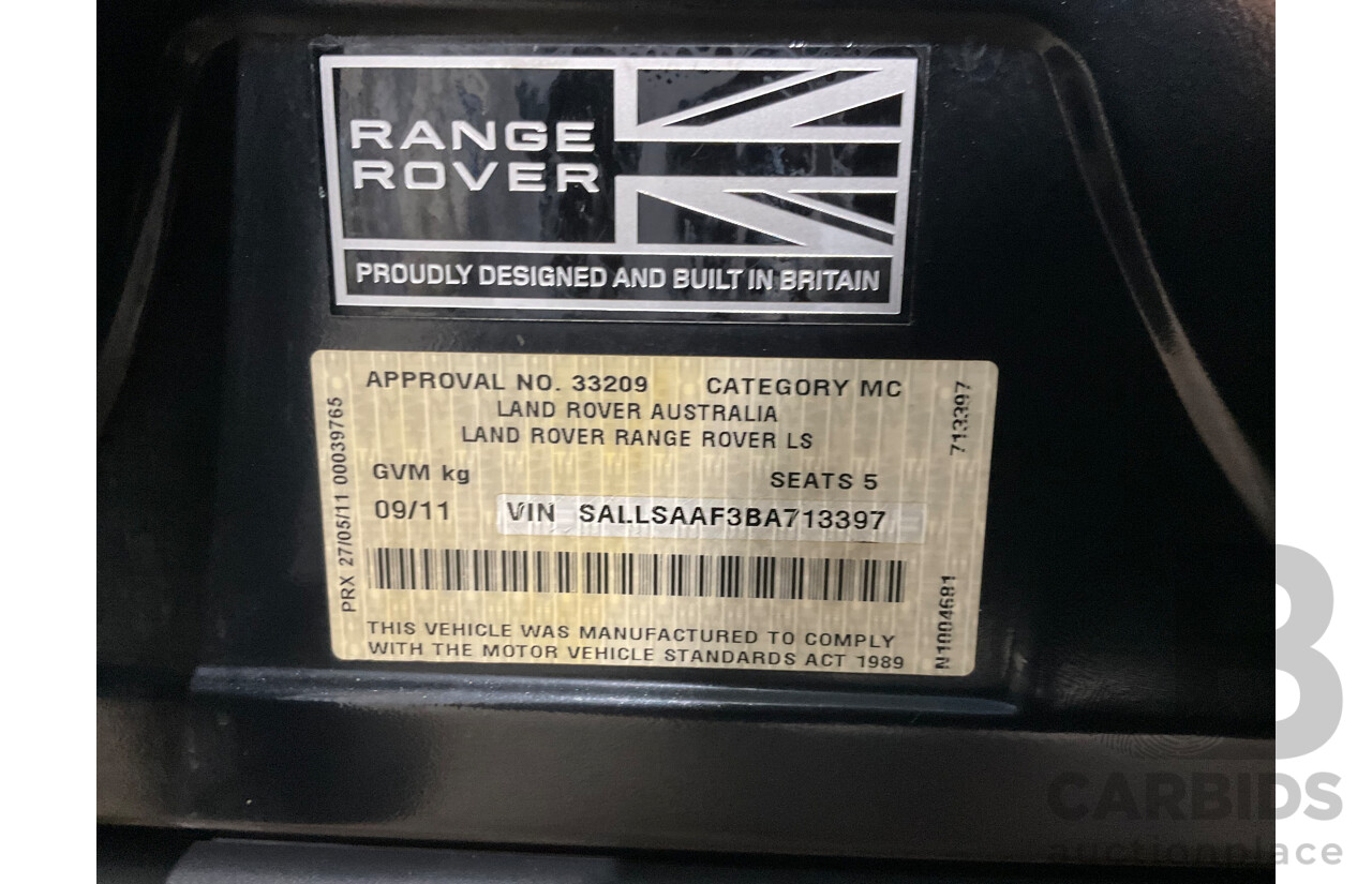 9/2011 Range Rover Range Rover Sport 3.0 TDV6 MY11 4d Wagon Sumatra Black Metallic Turbo Diesel V6 3.0L