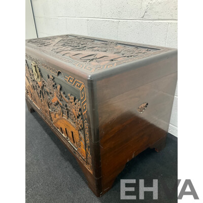 Large Antique Chinese Carved and Inlaid Wooden Chest
