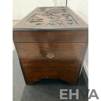 Large Antique Chinese Carved and Inlaid Wooden Chest
