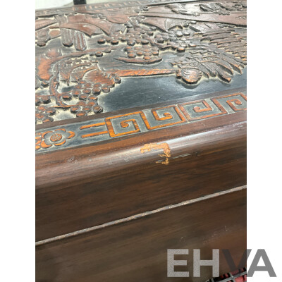 Large Antique Chinese Carved and Inlaid Wooden Chest