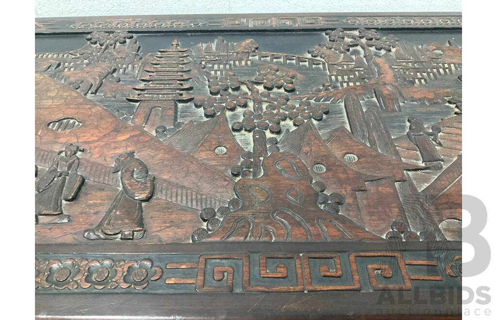 Large Antique Chinese Carved and Inlaid Wooden Chest