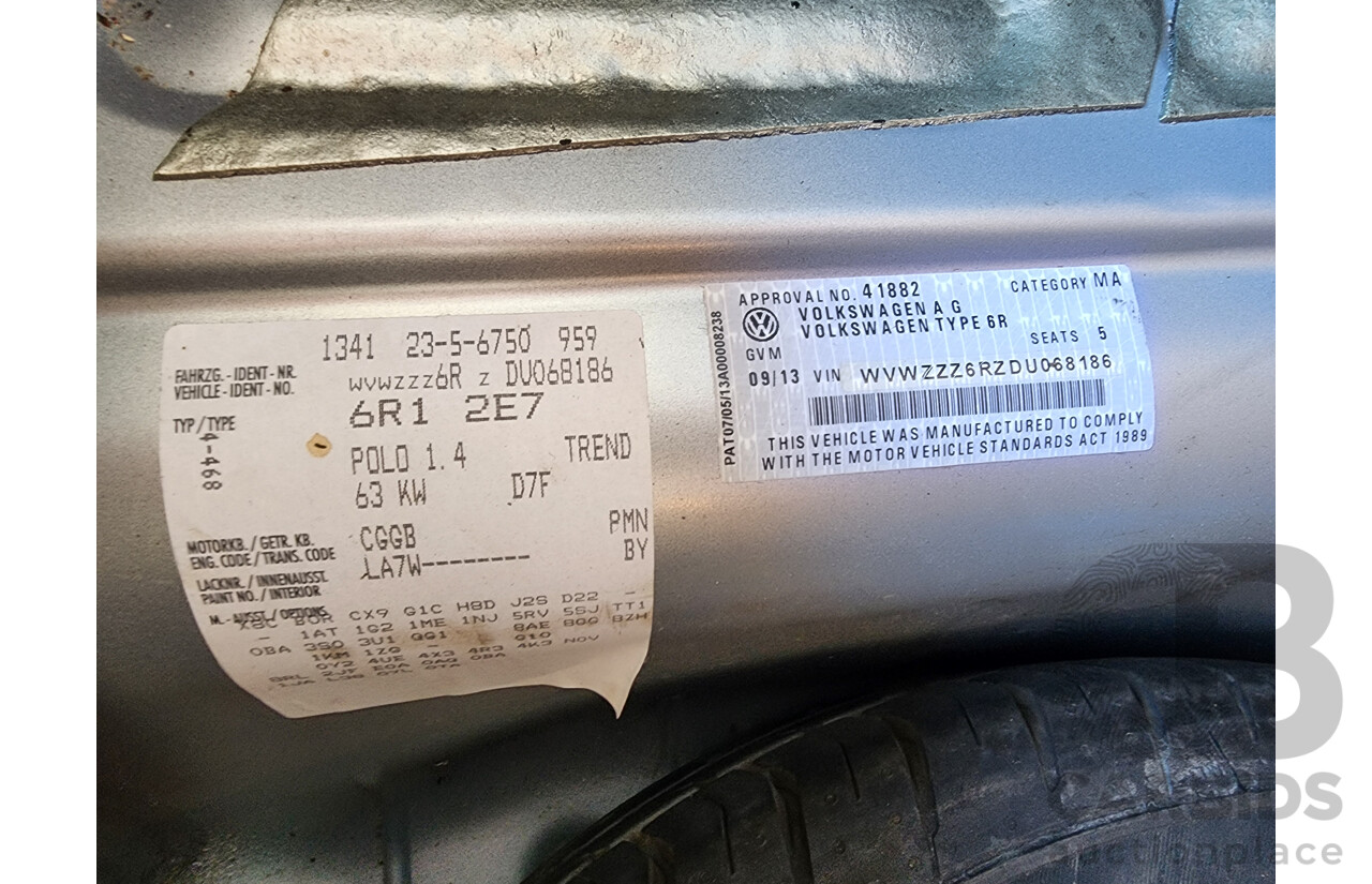 9/2013 Volkswagen Polo Trendline 6R MY14 5d Hatchback Silver 1.4L