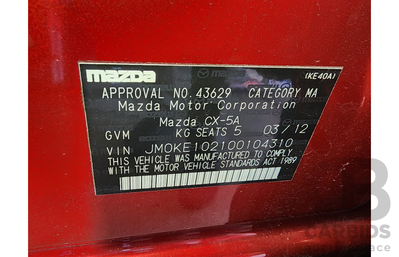 3/2012 Mazda Cx-5 MAXX Sport (4x4)  4d Wagon Red 2.2L