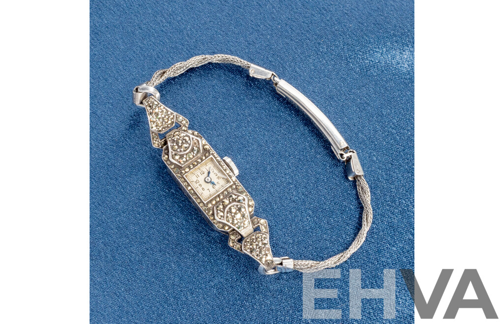 Vintage Sterling Silver Kestenmade Permaware Womens Watch. Macasite Stones