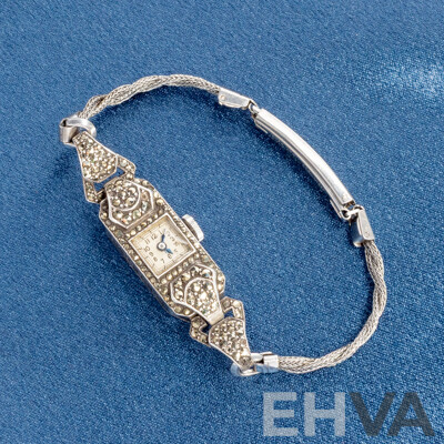 Vintage Sterling Silver Kestenmade Permaware Womens Watch. Macasite Stones