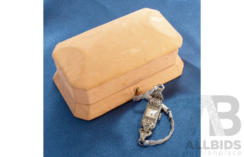 Vintage Sterling Silver Kestenmade Permaware Womens Watch. Macasite Stones