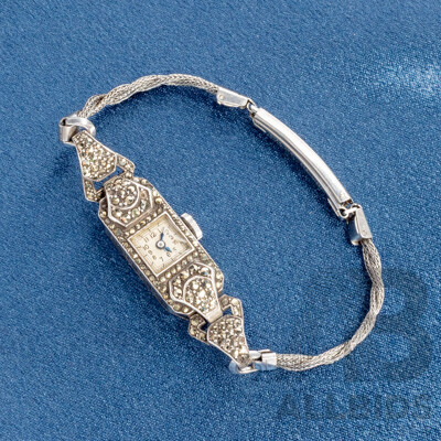 Vintage Sterling Silver Kestenmade Permaware Womens Watch. Macasite Stones