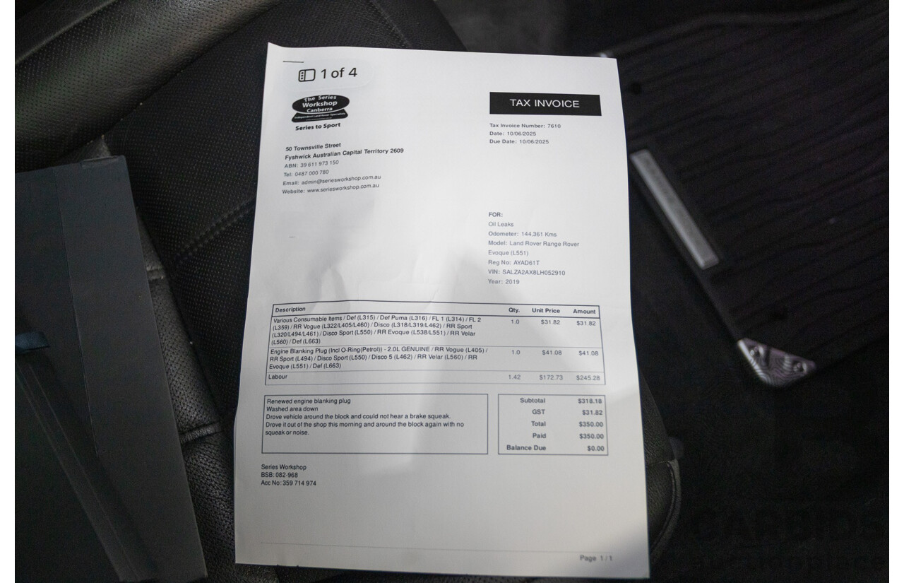 11/2019 Land Rover Range Rover Evoque P250 R-DYNAMIC S (183kW) AWD L551 MY20.25 4D Wagon Eiger Grey Metallic Tubro 2.0L