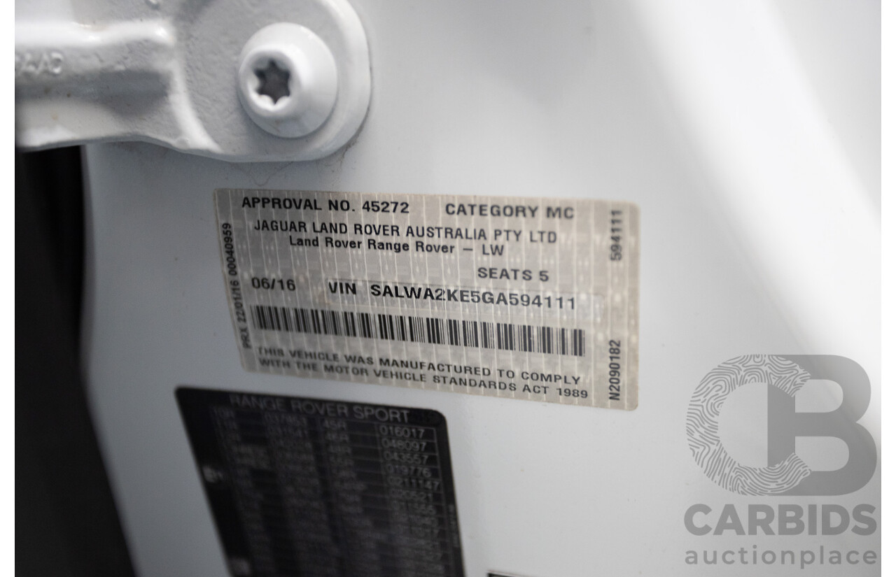 06/2016 Range Rover Range Rover Sport 3.0 TDV6 SE (AWD) LW MY16 4D Wagon Polaris White Turbo Diesel 3.0L