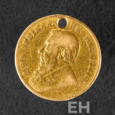 South African Republic 1897 Gold One Pound Coin, Johannes Paulus Kruger  .917